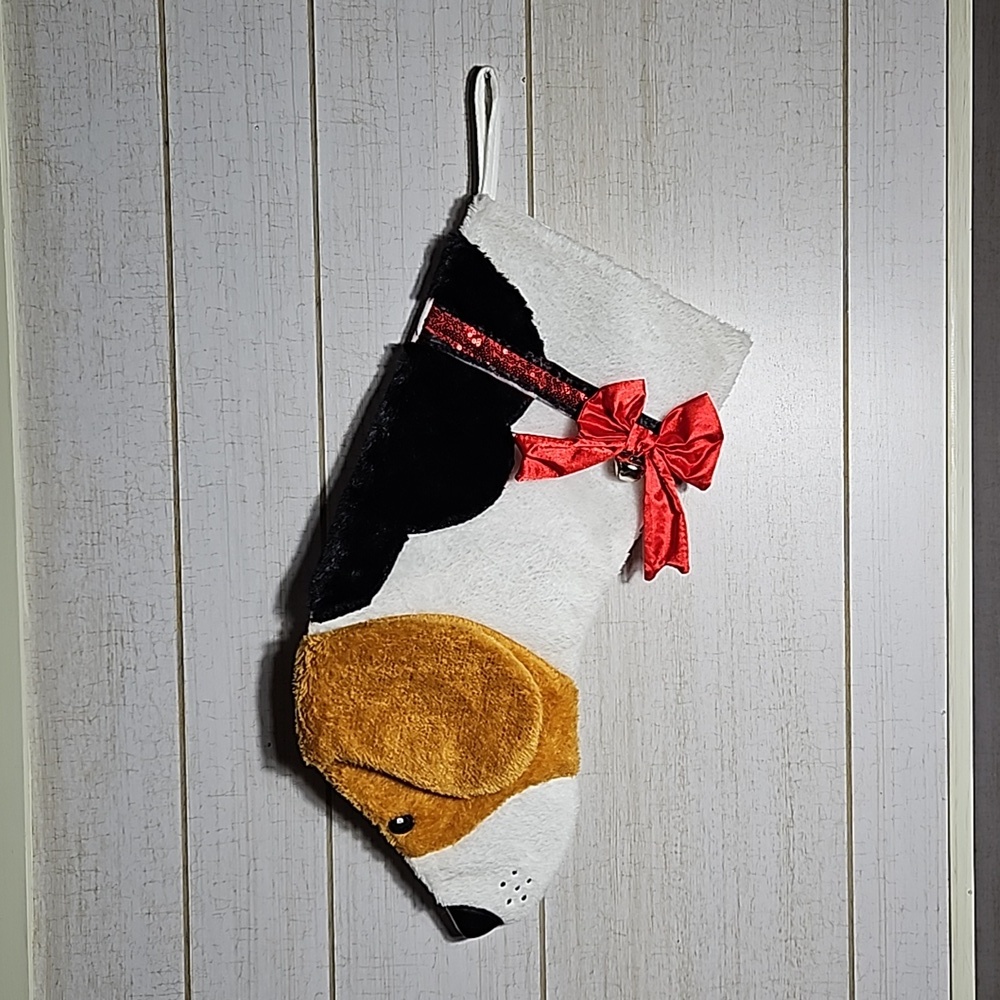 Christmas Holiday Stocking Begal with Glittery Ribbon, Bow and Bell